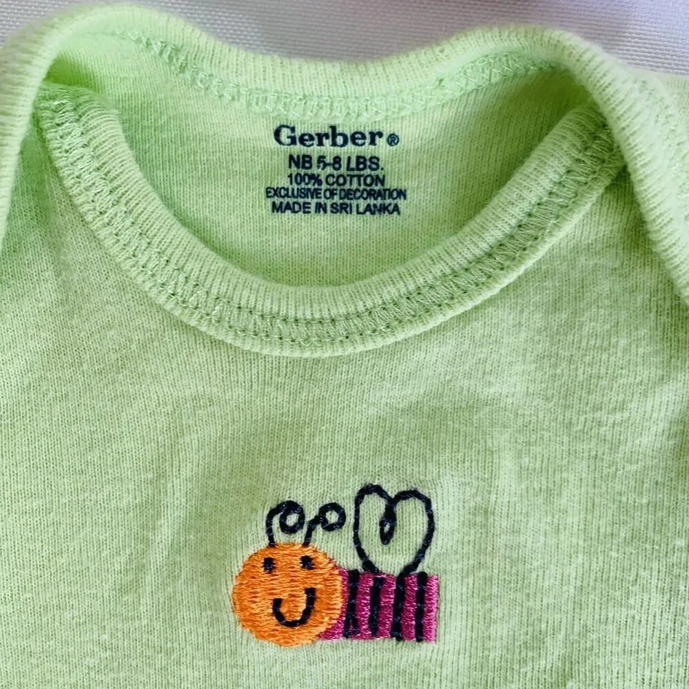Bodysuits Set of 2 Baby Girl Newborn NB Pink‎ Green Bee Foldover Casual Cotton